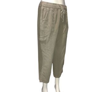 Sahalie Army Green Pants Size Large Elastic Waist Drawstring with Cargo pockets